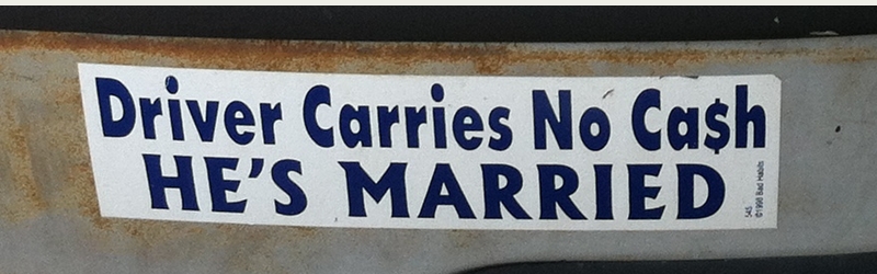 no cash married bumper sticker