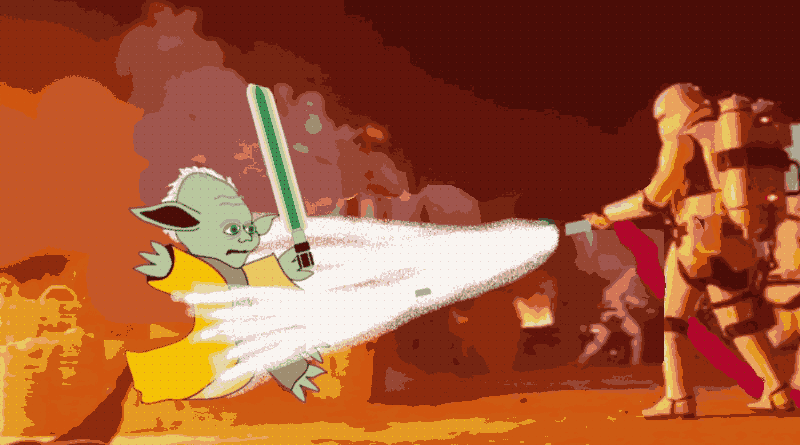 Yoda blasted by a firehose